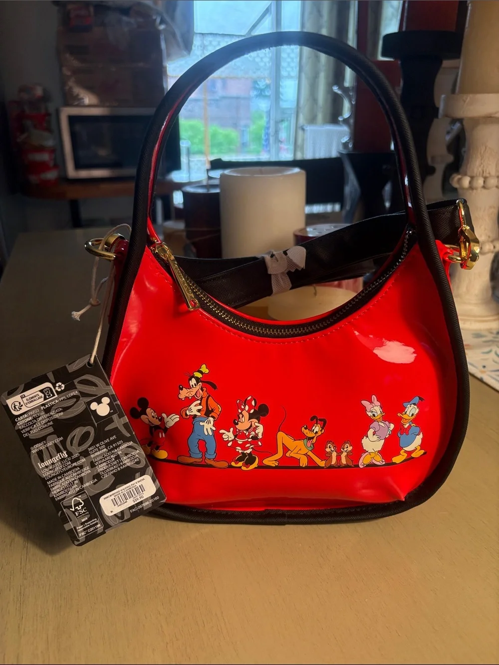 Loungefly Red Patent Disney Logo Crossbody